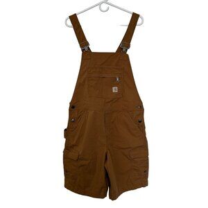 Carhartt Womens Force Cargo Shortalls Size M (8/10) Stretch Utility Tan Brown
